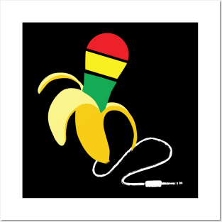 Banana with reggae microphone Posters and Art